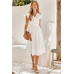 V Neck Short Sleeve Solid Ruffle A Line Midi Dress