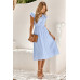 V Neck Short Sleeve Solid Ruffle A Line Midi Dress