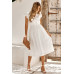 V Neck Short Sleeve Solid Ruffle A Line Midi Dress
