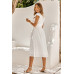 V Neck Short Sleeve Solid Ruffle A Line Midi Dress