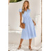 V Neck Short Sleeve Solid Ruffle A Line Midi Dress