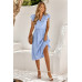 V Neck Short Sleeve Solid Ruffle A Line Midi Dress