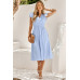 V Neck Short Sleeve Solid Ruffle A Line Midi Dress