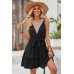 V Neck Sleeveless Belted A-line Tiered Dress