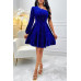 One Shoulder Velvet Lantern Sleeve Cinched Dress