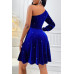 One Shoulder Velvet Lantern Sleeve Cinched Dress