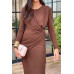 Elegant Round Neck Solid Ruched Wrap Hem Dress