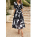 Bohemian V Neck Elastic Waisted Band Midi Dress