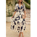 Bohemian V Neck Elastic Waisted Band Midi Dress