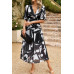 Bohemian V Neck Elastic Waisted Band Midi Dress