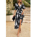 Bohemian V Neck Elastic Waisted Band Midi Dress