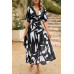 Bohemian V Neck Elastic Waisted Band Midi Dress