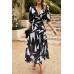 Bohemian V Neck Elastic Waisted Band Midi Dress