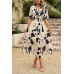 Bohemian V Neck Elastic Waisted Band Midi Dress