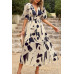 Bohemian V Neck Elastic Waisted Band Midi Dress