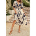 Bohemian V Neck Elastic Waisted Band Midi Dress
