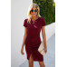 Solid Round Neck Ruched Split Hem Dress