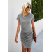 Solid Round Neck Ruched Split Hem Dress