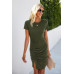Solid Round Neck Ruched Split Hem Dress