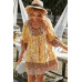 Floral V Neck Long Sleeve Boho A Line Dress