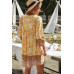 Floral V Neck Long Sleeve Boho A Line Dress