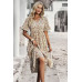 Boho Floral Ruffle Hem V Neck Short Sleeve Dress