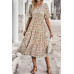 Boho Floral Ruffle Hem V Neck Short Sleeve Dress