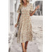 Boho Floral Ruffle Hem V Neck Short Sleeve Dress