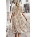 Boho Floral Ruffle Hem V Neck Short Sleeve Dress