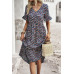 Boho Floral Ruffle Hem V Neck Short Sleeve Dress