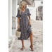 Boho Floral Ruffle Hem V Neck Short Sleeve Dress