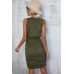 Solid Drawstring Waist Ruched Sleeveless Mid Dress
