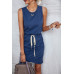 Solid Drawstring Waist Ruched Sleeveless Mid Dress