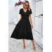 Elegant Ruched V Neck Short Sleeve Pleated Dress
