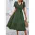 Elegant Ruched V Neck Short Sleeve Pleated Dress