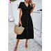 Elegant Ruched V Neck Short Sleeve Pleated Dress