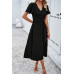 Elegant Ruched V Neck Short Sleeve Pleated Dress