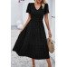 Elegant Ruched V Neck Short Sleeve Pleated Dress