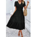 Elegant Ruched V Neck Short Sleeve Pleated Dress