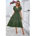 Elegant Ruched V Neck Short Sleeve Pleated Dress