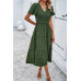 Elegant Ruched V Neck Short Sleeve Pleated Dress