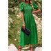 Pleated Tiered Solid Short Puff Sleeve A Line Dres