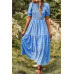Pleated Tiered Solid Short Puff Sleeve A Line Dres