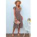 Boho Floral V Neck Ruffle Sleeve A Line Midi Dress