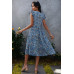 Boho Floral V Neck Ruffle Sleeve A Line Midi Dress