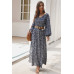 Floral V Neck Long Sleeve Full Dress