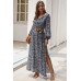 Floral V Neck Long Sleeve Full Dress