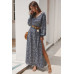 Floral V Neck Long Sleeve Full Dress