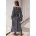 Floral V Neck Long Sleeve Full Dress