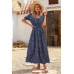 Allover Print Puff Sleeve Ruched Shirred Dress